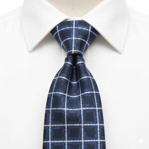 Bill Blass Silk Tie Geometric Abstract Blue Cubes Checker